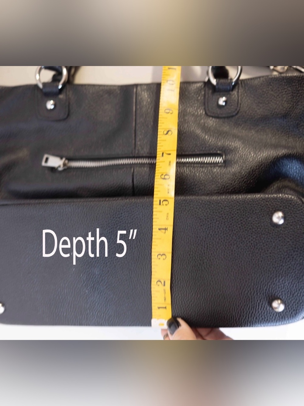 Kattee Classic Black Leather Tote Bag - Black - Picture 11 of 13